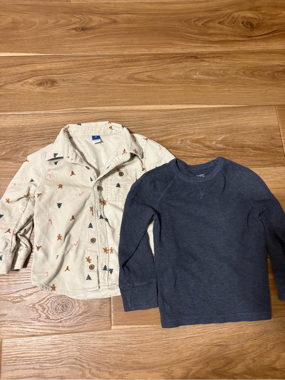 Christmas Theme Corduroy Button-Up with 2 Waffle Thermal Shirts